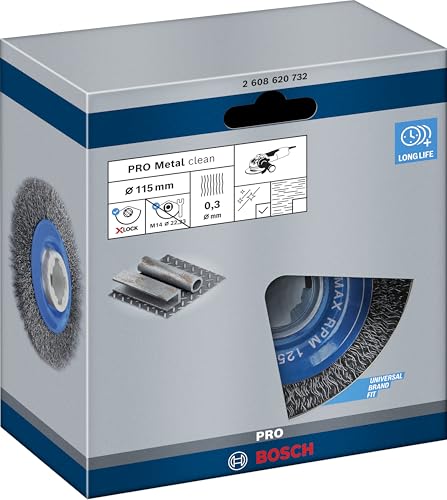 Bosch Professional 1x Scheibenbürste Gewellter Draht Clean (für Metall, X-LOCK, Ø 115 mm, Drahtstärke 0,3 mm, Zubehör Winkelschleifer)
