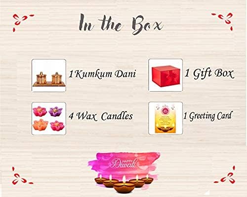 Frienemy Presents Diwali Gift Combo - Set of 4 Wax Floating Candles with Golden Finish Kumkum Dani Chandan Roli Box - Diwali Decoration Items for Home - Diwali Gifts #Frienemy-0380