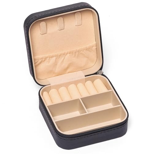 Image of INOVERA (LABEL) Stylish Jewellery Organiser Box for Womens & Girls -Small Portable Travel Case for Storing Rings, Earrings, Necklace with Zipper (Black)
