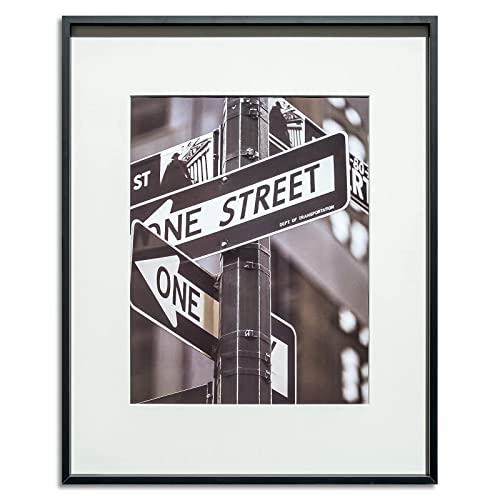 TheDisplayGuys - Contemporary Aluminum Picture Frame - Tempered Glass - 18x24 matted to 12x18 - Black - Wall Hanging -  The Display Guys
