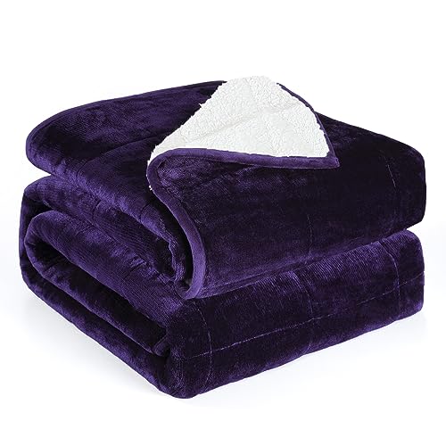 Image of Alomidds Weighted Blanket Twin Size 15lbs 48x72 inches, Sherpa Weighted Blankets for Adults,Fluffy Warm Sherpa & Cozy Soft Flannel Snuggle Thick Heavy Blanket Great for Relaxing, Purple