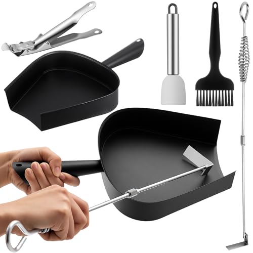 Chengu 5-Piece Charcoal Grill Ash Tool Set with Ash Pan, Poker Rake, Grate Lifter, Scraper & Brush for Charcoal Smoker and Wood Burning Stove, Stainless Steel BBQ Cleaning Kit