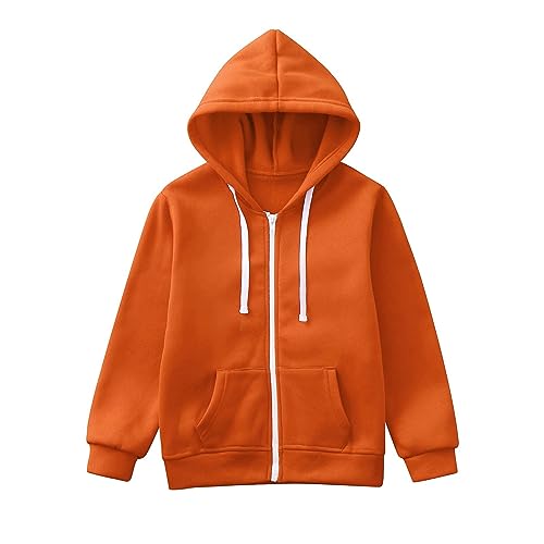 Kids Boys Girls Solid Color Long Sleeve Zip Up Hoodie Sweatshirt Jackets Top Big Boys Fall Jacket (Orange, 3-4 Years)2