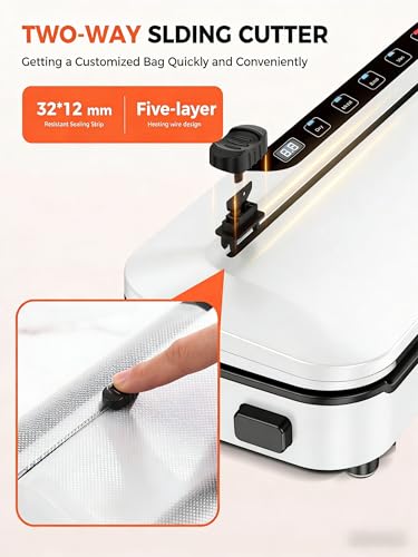 Image of Vacuum Sealer Machine 75KPa Food with 6-in-1 Dry /Moist Modes & Digital Timer, Compact Lightweight Design, Built-in Cutter + 10 Bags (white)