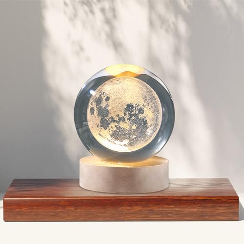 Generic Moon Crystal Ball 3D Moon Lamp Cosmic Orbs Crystal with LED Base Suitable for Home Bedroom Office Decoration Galaxy Planet Nightlight Birthday Gifts, transparently
