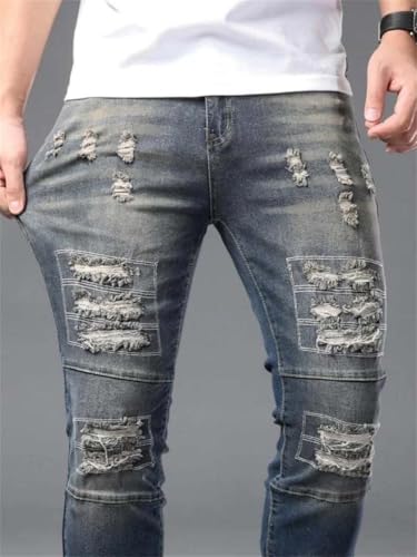 Men's Slim Washed Ripped Jeans Casual Distressed Stretch Hip Hop Skinny Denim Pants2