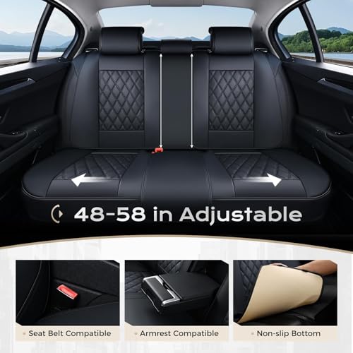 Image of Coverado Car Seat Covers Full Set, 5 Seat Black Seat Cover for Cars, Luxury Faux Leather Waterproof Seat Cover, Front and Back Car Seat Protector, Universal Auto Seat Covers Fit for Most Cars