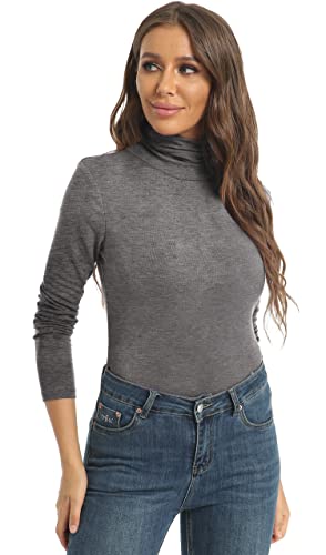 Image of Women's Casual Long Sleeve Turtleneck Tops Slim Fitted Lightweight Base Layer Shirts