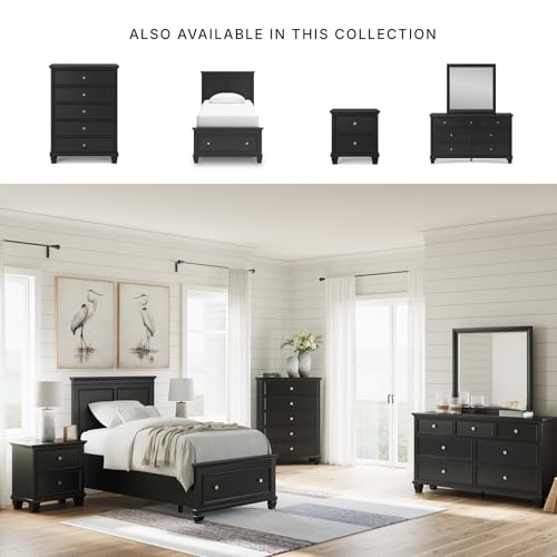 Image of Signature Design by Ashley Lanolee Twin Platform Storage Bed, Black | Hardwood solids with birch veneer and engineered wood, Extra deep footboard storage drawer, Platform design, Casual style