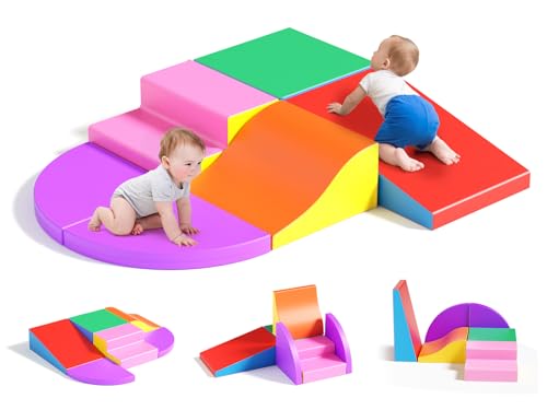 Lischwert Soft Play Explorer Ensemble de blocs de mousse Équipement Softzone Formes Activité Jouets multicolores pour les tout-petits âgés de 1 à 3 ans pour l'escalade (HMJM-Multicolore)