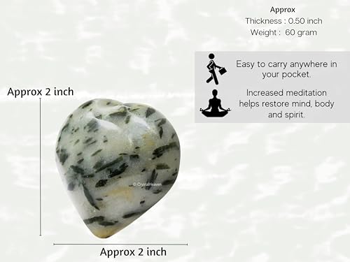 Image of Crystal Heaven Certified Green Tourmaline In Quartz Heart Palm Pebbles Stones Anxiety Stress Relief Massage - Aaa Grade Original Healing Gemstone Agate Heart Palm Stone Yoga Meditation Spiritual