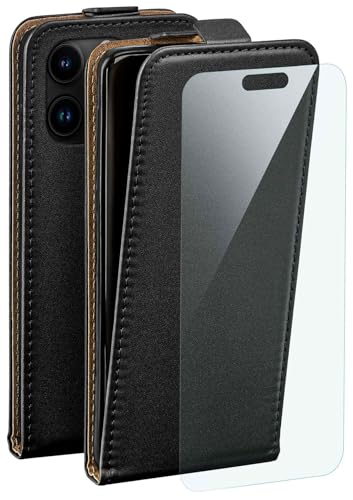 Housse cuir synthétique iPhone 15 Pro noir étui protection écran