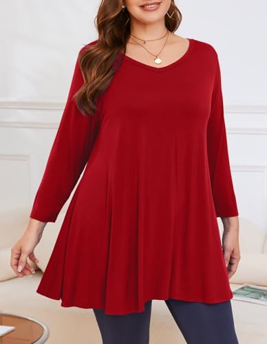 Image of LARACE Tunics 3 /4 Sleeve Plus Size Tops for Women V Neck Loose Fit Flowy Clothing for Leggings