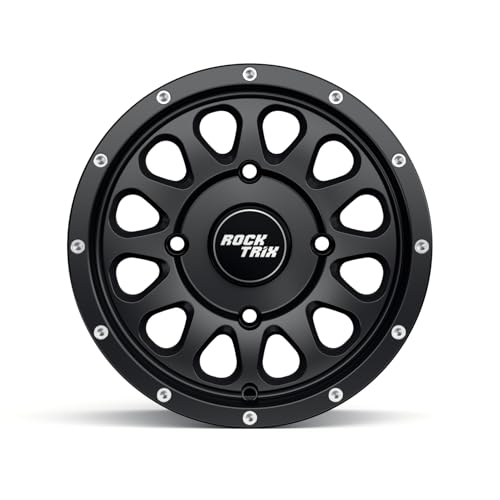 Image of RockTrix RT111 12in ATV Wheels Rims 12x7 Matte Black, 4x156 Bolt Pattern, 4+3 offset, Compatible with Polaris Sportsman RZR Ranger - 4 /156 (Set of 4)