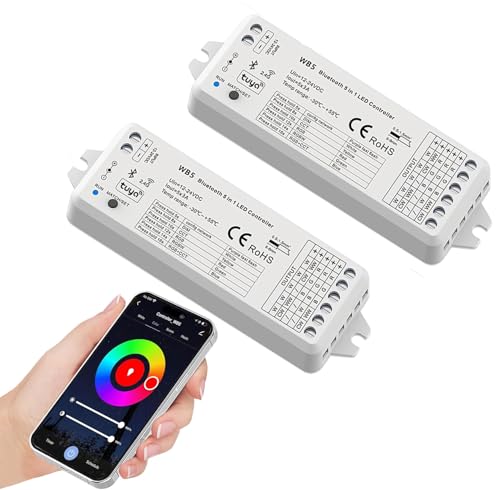 icever (2 Pack) 5in1 WB5 LED Controller Bluetooth Control 2.4GHz Dimmbar CCT RGB RGBW RGBCCT COB LED Strips - Kompatibel mit Tuya App Echo Alexa Google Home Sprachsteuerung