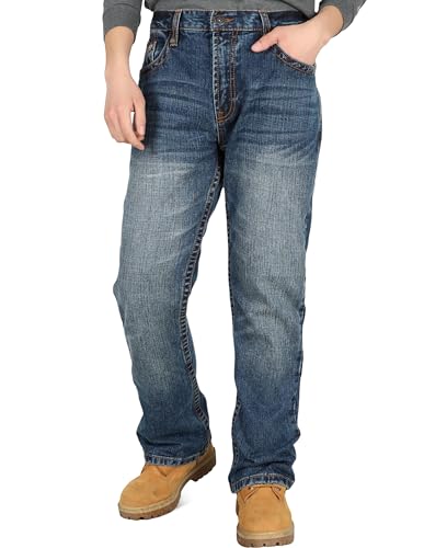 Image of BOCOMAL Non FR-Men's Heavyweight Dura-Rugged Work Jeans Mid Rise Relaxed Fit Boot Cut 7 Utility Pockets Retro Washed Jean