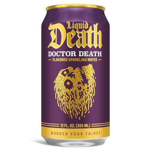 Liquid Death Soda-Flavored Sparkling Water - Doctor Death (Cherry, Cream, Spice), Less Sugar*, Huge Flavor, No Caffeine, No Artificial Sweeteners, 12 Fl Oz (Pack of 12)
