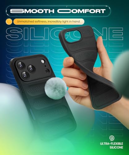 Image of WOW IMAGINE Ultimate Silicone Back Cover Case for iPhone 17 Pro | Heat Dissipation Thin Soft TPU | 360 Camera Protection | Breathable Cooling Holes - Pitch Black