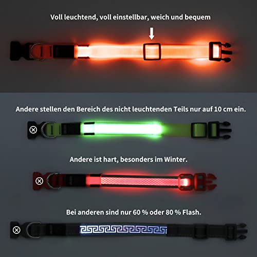 KOSKILL Leuchthalsband Hund Wiederaufladbare USB LED Hundehalsband Wasserdichtes Leuchtendes Hunde Halsband Einstellbare Super Helle für Mittlere Große Hunde (Orange, M)