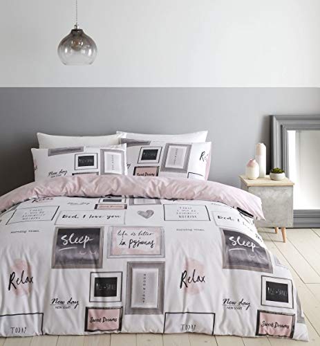 Catherine Lansfield Sleep Dreams Reversible Single Duvet Cover Set with Pillowcase Blush Pink