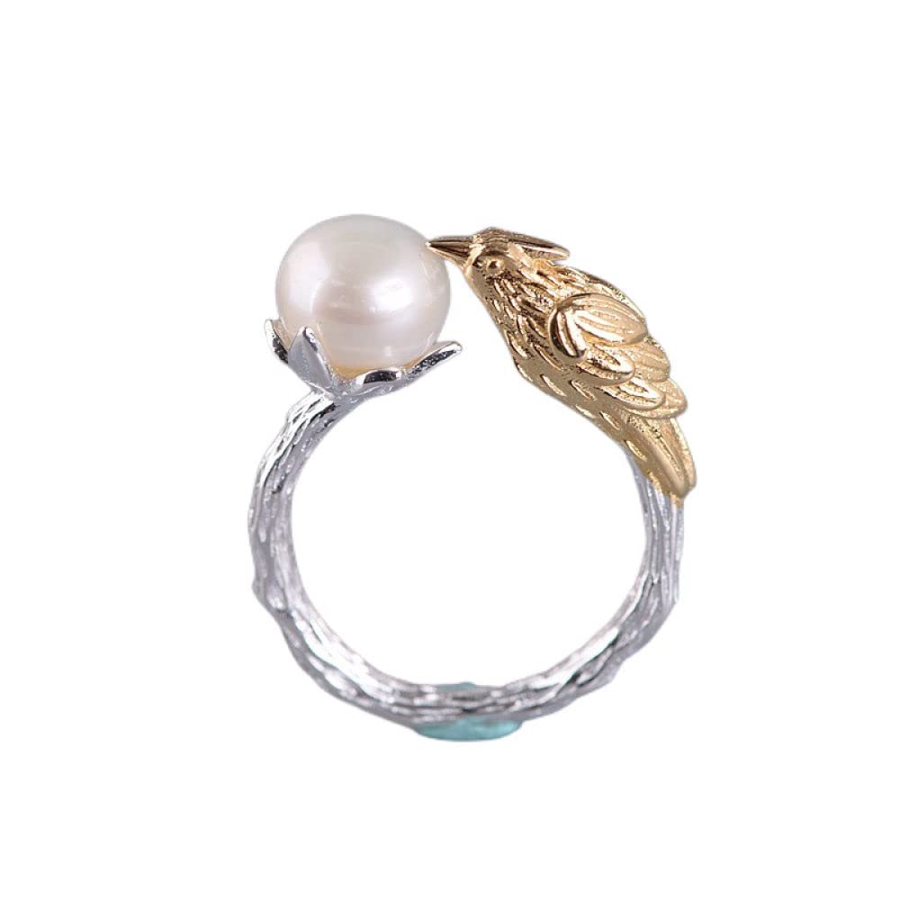 Anello In Argento 925 Da Donna,S925 Anello In Argento Sterling Placcato Oro Con Uccellino Anelli Regolabili Anello Per Dito Indice In Argento Anello Per Eternità Fascino Per Matrimonio Gioielli Reg