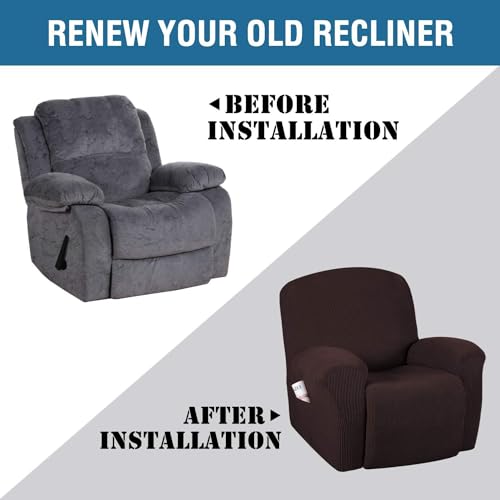 Image of H.VERSAILTEX Stretch Recliner Slipcovers 1-Piece Durable Soft High Stretch Jacquard Sofa Furniture Cover Form Fit Stretch Recliner Cover /Protector (Recliner, Chocolate)