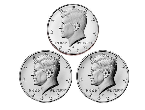 2025 Kennedy Half Dollar 3-Coin Set, P D & S Proof, 50c JFK Collection