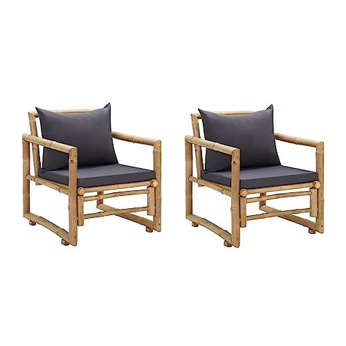 vidaXL 2X Sillas de Jardín con Cojines Asiento Butaca Patio Terraza Balcón Comedor Muebles Mobiliario Exterior Duradero Práctico Bambú