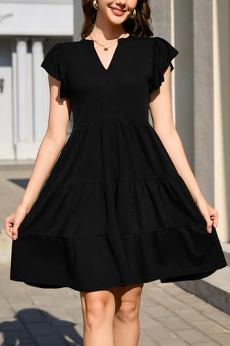 Image of nclook Womens Summer Casual Dresses V Neck Short Sleeve Mini Dress with Pockets