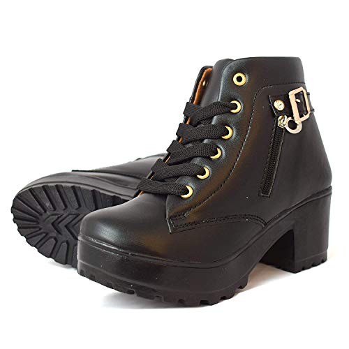 Image of KRAFTER Women's Tan Buckle Boots - Stylish Faux Leather High Ankle Boots for Winter & Casual Wear - Comfortable & Durable