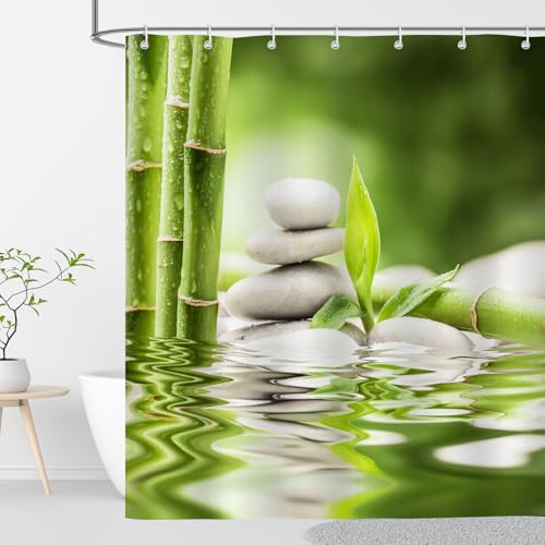 OCEUMACO Tenda Doccia Antimuffa 180x180 cm Tessuto in Poliestere Tenda per Doccia Bamboo Verde Zen A1 Stoffa Impermeabile Tende Vasca da Bagno con Anelli e Occhielli Lavabile Lavatrice
