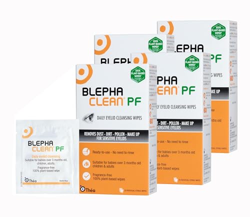 Blephaclean PF Daily Eyelid Wipes x 80 - Gentle Cleansing for the eyelids and skin around the eyes | Suitable for Babies (over 3 months old) children & adults | Sterile Plastic-Free Wipes x 4 packs