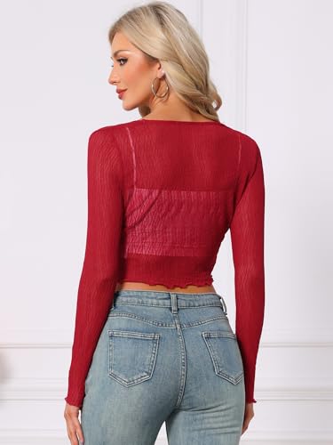 Image of Allegra K Bolero Shrug for Women's Sheer Mesh Tie Front Textured Crop Shrug for Evening Dresses