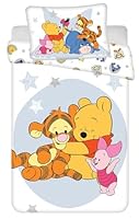 Jerry Fabrics Bettwäsche Winnie Puuh und seine Freunde für Babys oder kleines Bett, wendbarer Bettbezug 100 x 135 cm + Kissenbezug 40 x 60 cm, 100 % Baumwolle, mit Tigger, I-Aah und Ferkel
