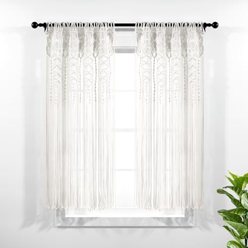 Lush Decor Boho Macrame Textured Cotton Window Curtain Panel Single 40" W x 63" L White - Macrame Curtains for Windows, Room Divider, Boho Wall Decor by Lush Decor - Used condition - US$44.36