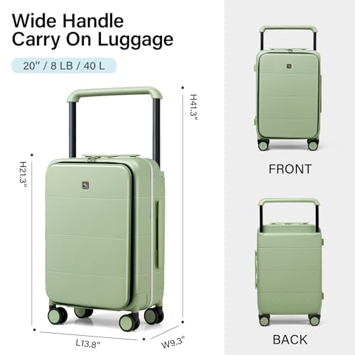 Image of Hanke Top Opening Carry On Luggage, 20 Inch All-PC Aluminum Frame Wide Handle Luggage, Hard Shell Trunk Suitcase with Spinner Wheels, TSA Airline Approved (Bamboo Green, 40L)