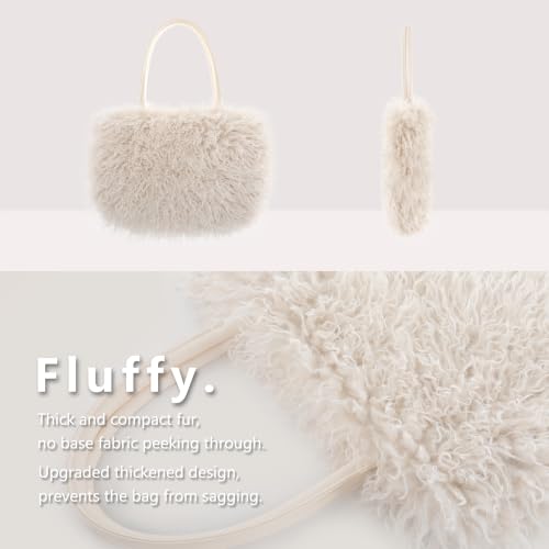 Image of Women's Fuzzy Tote Bag Curly Handbag Furry Shoulder Bag Large Plush Top Handle Purses Winter
