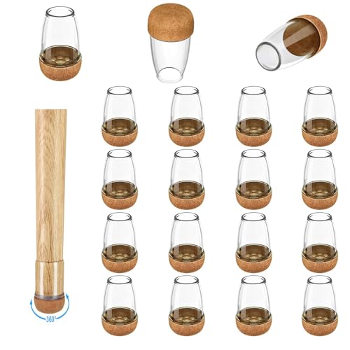16 Pack Chair Leg Floor Protectors for Hardwood Floors, Round Rubber Furniture Sliders, 360°Felt Pad Bottom Wrapped Thickening Silicone Furniture Legs Caps Covers(Round,Clear-Brown-S)
