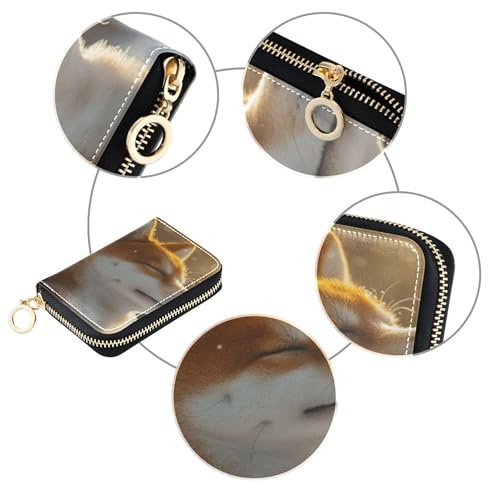 Small Womens Wallet Credit Card Wallets RFID Blocking Leather Zipper Wallet with Coin Pouch Happy Shiba Inu Snowy Art4