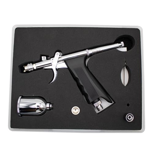 Image of Uouteo Airbrush Kit, Double Action Trigger Airbrush Gun with 0.5mm Fan Spray Cap /Needles /Nozzles, 15 CC Cup, Air Brush Guns for Painting