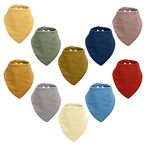 Image of SUIFECT 10 Packs Baby Bandana Bibs - 100% Cotton Muslin Baby Bibs for Baby Boy Girl, Perfect for Teething, Feeding, Drooling