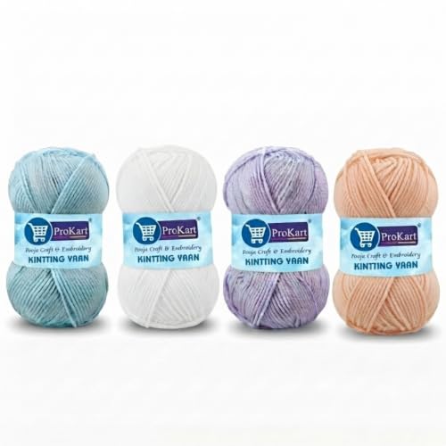 Image of ProKart - 4 Ply Plush & Cuddly for Knitting & Crochet | Pastel Yarn for Baby Toys & DIY Crafts | 100g, Pack of 4 (Baby Blue, Lavender, White, Peach)