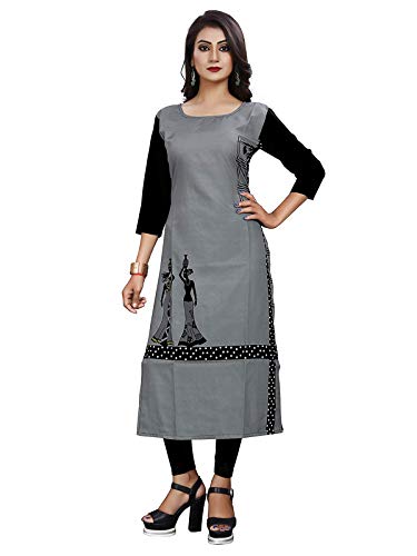 Image of 1 Stop Fashion Women's Grey Coloured Digital Print Crepe Knee Long Stylish Kurta /Kurti