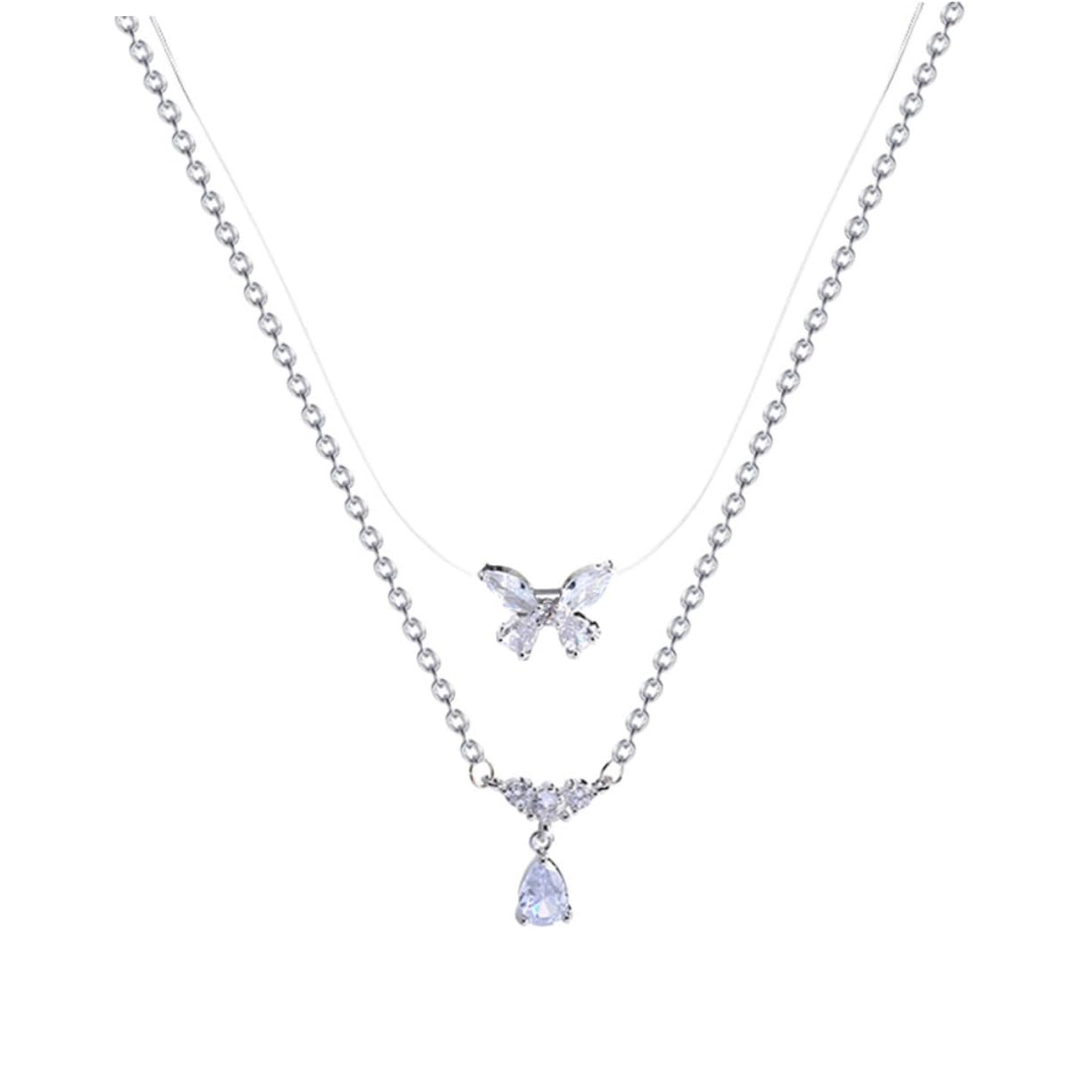 KESYOO 1 Set Layered Butterfly Necklace with Zircon Accents Trendy Double Layered Design Elegant Women' Jewelry for Layering and Everyday Wear