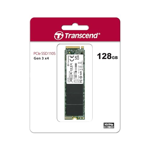 Image of Transcend 128GB M.2 2280 SSD, Up to 1,500 MB /s, Compatible w /Ultrabook Laptop PC Desktop, PCIe NVMe Gen3x4 SSD, 3D TLC NAND Flash Internal Solid State Drive, LDPC Error Correction ECC, SLC Cache