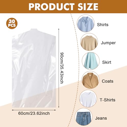 Hejo 30 Stück Kleidersäcke Transparent Kunststoff Kleiderschutzhülle, 60×90cm Waschbare Kleiderhülle, Staubdichter Kleiderschutz, Hängende Kleider Schutzhülle für Anzüge Kleidung (Durchsichtig)