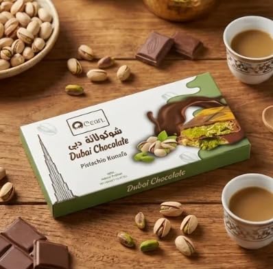 Ocean Chocolatier 6 packs Large Dubai Chocolate Bar (200 gr)|Grade-A Pistachio and Knafeh | Gooey Filling | Coverture Cocoa Butter | No Preservatives or Artificial Coloring | Original Dubai made| (pack of 6)