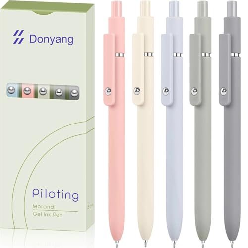 Image of Gel Pens, 5pcs 0.5mm Cute Black Ink Fine Point Pens With Smooth Writing | Quick Dry Pens For Journaling Note Taking, Teacher Work Desk Accessories Office Supplies for Men Women, Morandi