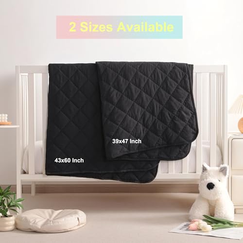 Image of BEDSUM Toddler Comforter, Brushed Microfiber Crib Blanket - All Season Quilted Down Alternative Nursery Bedding - Lightweight Breathable Baby Blanket for Stroller & Nap, 39x47, Black