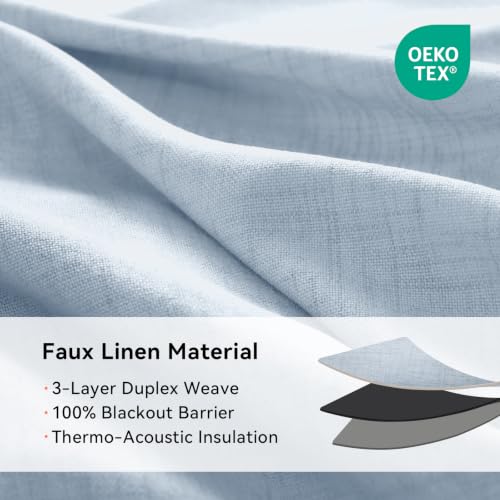 Image of 100% Blackout Blue Curtains 84 Inch Long 2 Panels Set, Chambray Blue | 100% Blackout Shield, Light Blocking, Thermal Insulated, Grommet Top, Window Curtains for Bedroom, Linen Textured, 50 inchx84 inch